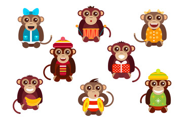 Happy cartoon vector monkey dancing party birthday background