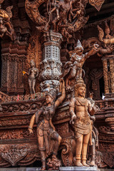 Fototapeta na wymiar Sanctuary of Truth is a temple construction in Pattaya, Thailand