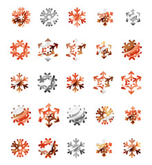 Set of abstract colorful snowflake logo icons, winter concepts