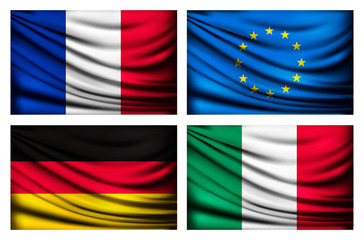 Four flags - EU, Italy, France, Germany. Vector.