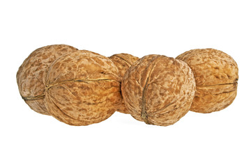 Walnuts on white background