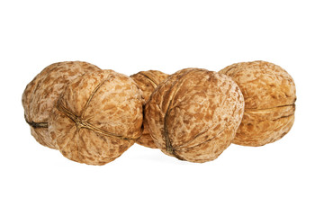 Walnuts on white background