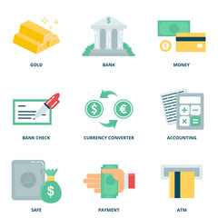 Money and finance vector icons set, flat style