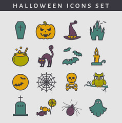 Halloween colored icons. Vector set.