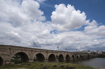 Fototapeta na wymiar Puente romano sobre el río Guadiana a su paso por la ciudad de Mérida