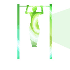 Man doing pull-up on bar silhouette illustration vector backgrou