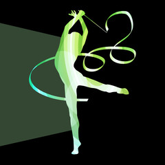 Woman art gymnastics with ribbon silhouette illustration vector