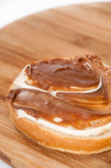Bread with melted chocolate cream