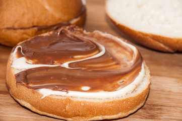 Chocolate cream on the bread