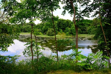 Green lake in Vilnius city near Santariskes