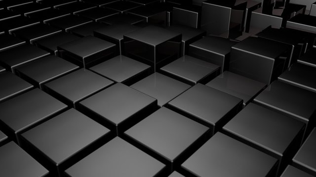 Black 3d glossy plastic cubes smoothly going up and down - abstract technology background clip