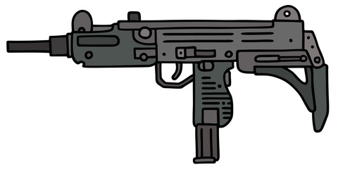 Small automatic gun, hand drawn vector illustration