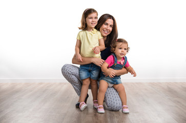 Mother and daughters in studio