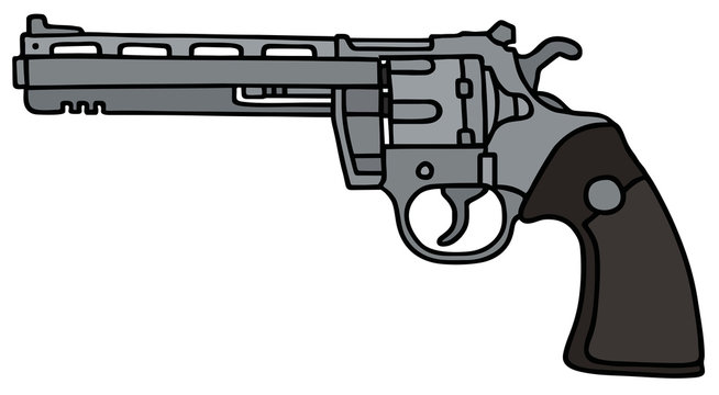 Big revolver, vector illustration, hand drawing