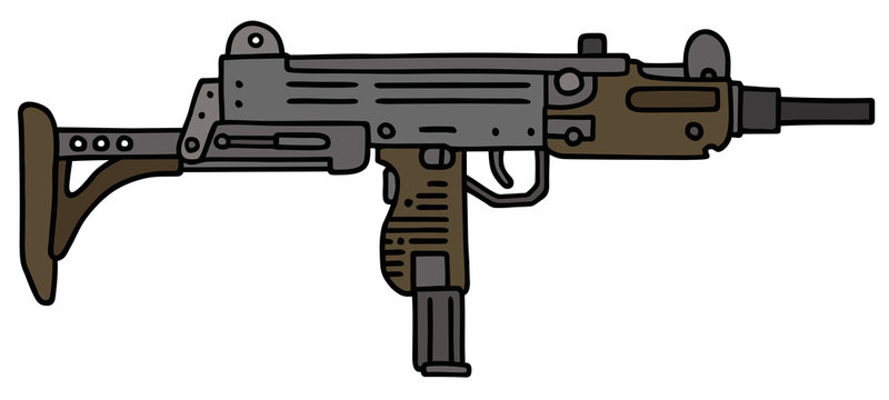 Small automatic gun, hand drawn vector illustration