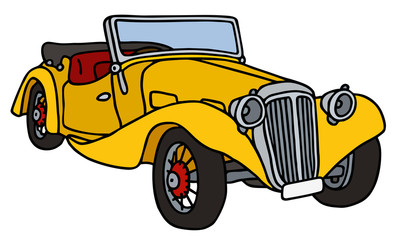 Vintage yellow roadster, hand drawn vector illustration