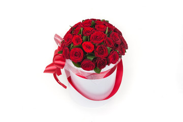 gift deluxe bucket of red roses on Valentine's day holiday