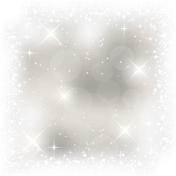 Abstract vector light Christmas card. Winter background with snowfall, stars, shiny effect and bubbles.