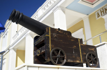 memorial cannon on Salamis town hall Greece