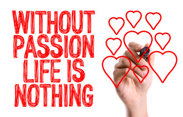 Hand with marker writing: Without Passion Life is Nothing