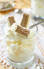 thick Greek yoghurt with chocolate waffles