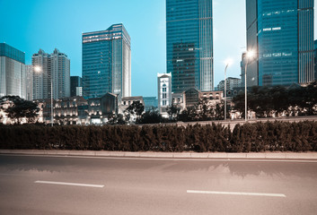 City building street scene and road of night scene