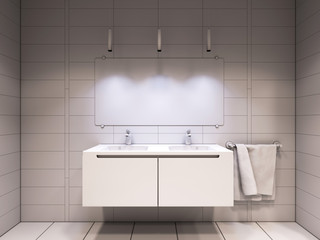 3D illustration of the bathroom without color and textures
