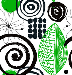 Vector drawing pattern with decorative ink drawn elements. Grunge abstract background