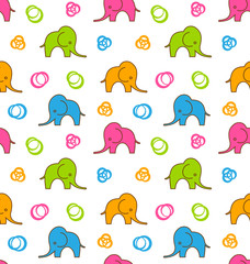 Seamless Texture with Colorful Cartoon Elephants