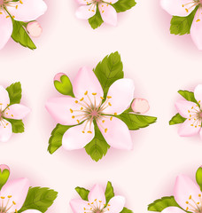 Materiał do szycia Seamless Pattern with Cherry Flowers, Repeating Romantic Backdro