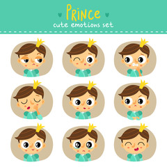 Prince, little boy cute emotions set