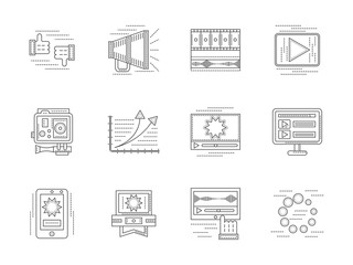 Linear icons set for video blogging