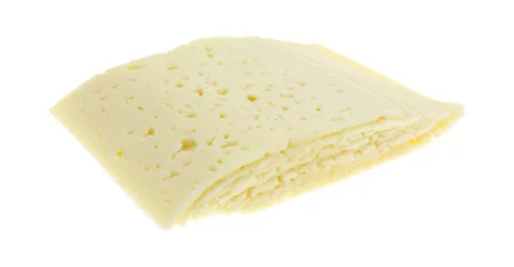 Papier Peint photo Produits laitiers Slices of Havarti cheese on a white background