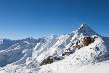 Fototapeta na wymiar Snowy Mountains In The Solden Ski Resort