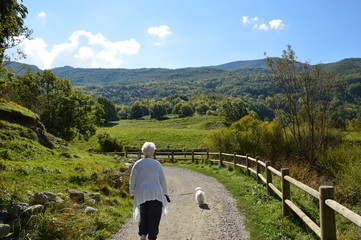 Mujer paseando a su perrito