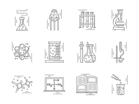 Linear icons vector collection for chemistry.