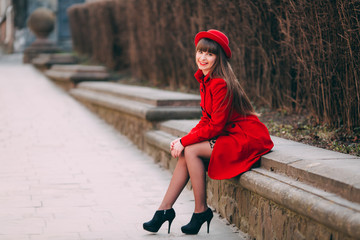 woman in red coat