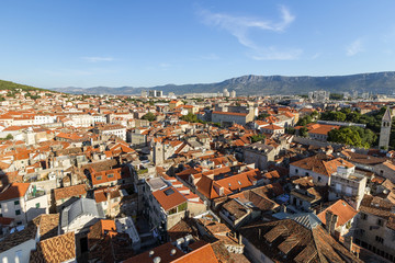 Fototapeta na wymiar View of Split's historic old town and beyond from above in Croatia.