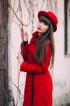  woman in red coat