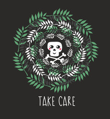 Banner with the cute skull and round shaped leaves.