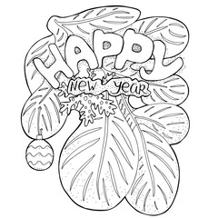 Pattern for coloring book with New Year's greeting.