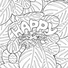 Pattern for coloring book with New Year's greeting.