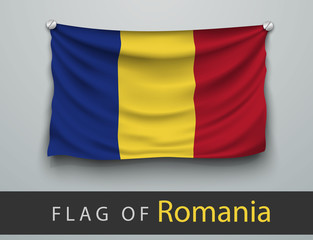 FLAG OF romania battered, hung on the wall