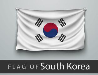 FLAG OF South Korea battered, hung on the wall