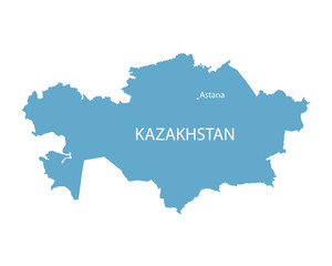 blue map of Kazakhstan with indication of Astana
