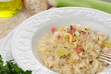 risotto con porri e pancetta