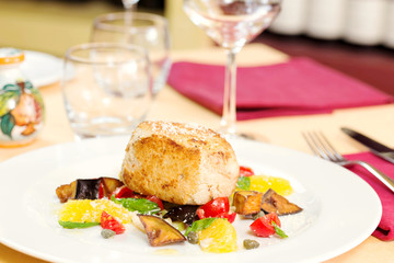 crusted swordfish fillet with grilled vegetables
