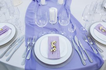 Table setting at a luxury wedding or another catered event