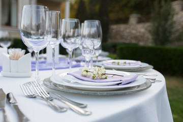 Table setting at a luxury wedding or another catered event