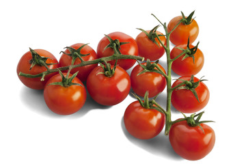 Red cherry tomatoes isolated on white.